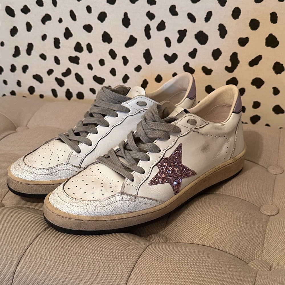 Golden Goose White and Purple Star Sneakers Euro size 38 great GG condition